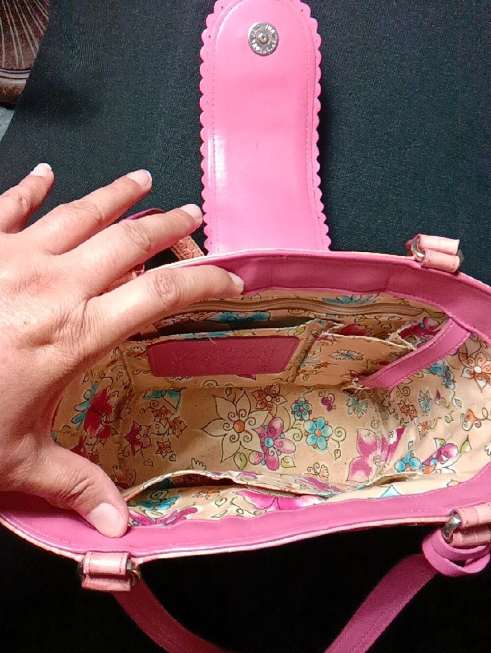 Brighton Pink-Trim Woven Straw Tote with Heart Charm - Picture 5 of 7